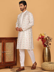 Embroidered and Sequins Kurta Pyjama Set for Men ( JOKP P 5161 White ) [FF] [M-15]