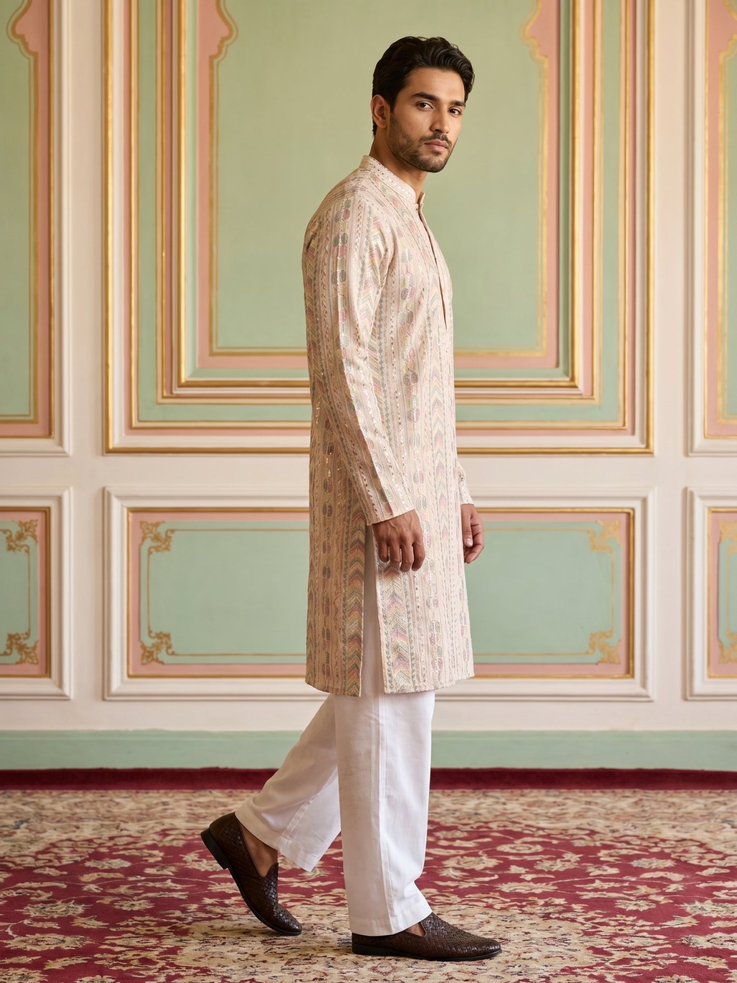 DesiQlo Men Embroidered Kurta Pyjama Set - White - JOKP_PJ11W_5161Whit
