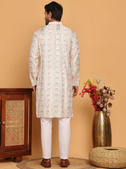 Embroidered and Sequins Kurta Pyjama Set for Men ( JOKP P 5161 White ) [FF] [M-15]
