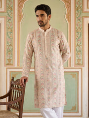 Embroidered and Sequins Kurta Pyjama Set for Men ( JOKP PJ11W 5161White )