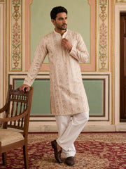 Embroidered and Sequins Kurta Pyjama Set for Men ( JOKP PJ11W 5161White )