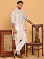 Embroidered and Sequins Kurta Pyjama Set for Men ( JOKP P 5161 White ) [FF] [M-15]