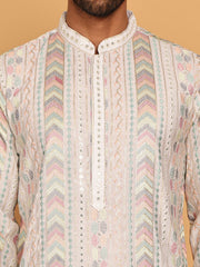 Embroidered and Sequins Kurta Pyjama Set for Men ( JOKP P 5161 White ) [FF] [M-15]