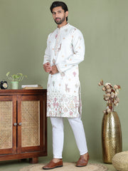 Floral Embroidered and Sequins Kurta Set ( JOKP 5163White ) [FF] [C-13-14]