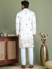 Floral Embroidered and Sequins Kurta Set ( JOKP 5163White ) [FF] [C-13-14]