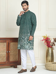 Embroidered and Sequins Silk Blend Kurta Pyjama Set ( JOKP P 5169 Olive ) [FF] [L-7-8]