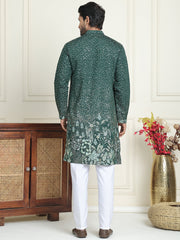 Embroidered and Sequins Silk Blend Kurta Pyjama Set ( JOKP P 5169 Olive ) [FF] [L-7-8]