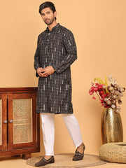 Foil Printed Straight Kurta Pyjama Set For Men ( JOKP P 5170 Black ) [FF] [I-1-4]