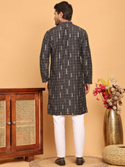 Foil Printed Straight Kurta Pyjama Set For Men ( JOKP P 5170 Black ) [FF] [I-1-4]