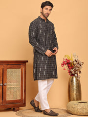 Foil Printed Straight Kurta Pyjama Set For Men ( JOKP P 5170 Black ) [FF] [I-1-4]