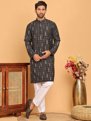 Foil Printed Straight Kurta Pyjama Set For Men ( JOKP P 5170 Black ) [FF] [I-1-4]