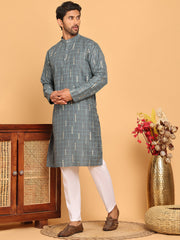 Foil Printed Straight Kurta Pyjama Set For Men ( JOKP P 5170 Grey ) [FF] [I-1-4]