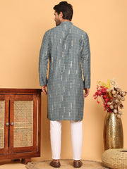 Foil Printed Straight Kurta Pyjama Set For Men ( JOKP P 5170 Grey ) [FF] [I-1-4]