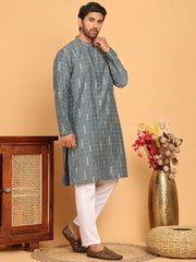 Foil Printed Straight Kurta Pyjama Set For Men ( JOKP P 5170 Grey ) [FF] [I-1-4]
