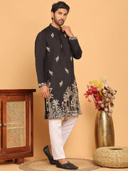 Black Embroidered Straight Kurta Set For Men ( JOKP P 5172 Black ) [FF] [J-3-4]