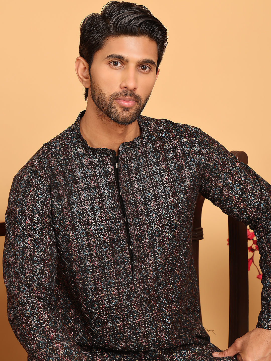 Embroidered and Sequins Viscose Rayon Kurta Set For Men ( JOKP P 5173 Blue ) [FF] [J-3-4]