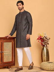 Embroidered and Sequins Viscose Rayon Kurta Set For Men ( JOKP P 5173 Blue ) [FF] [J-3-4]
