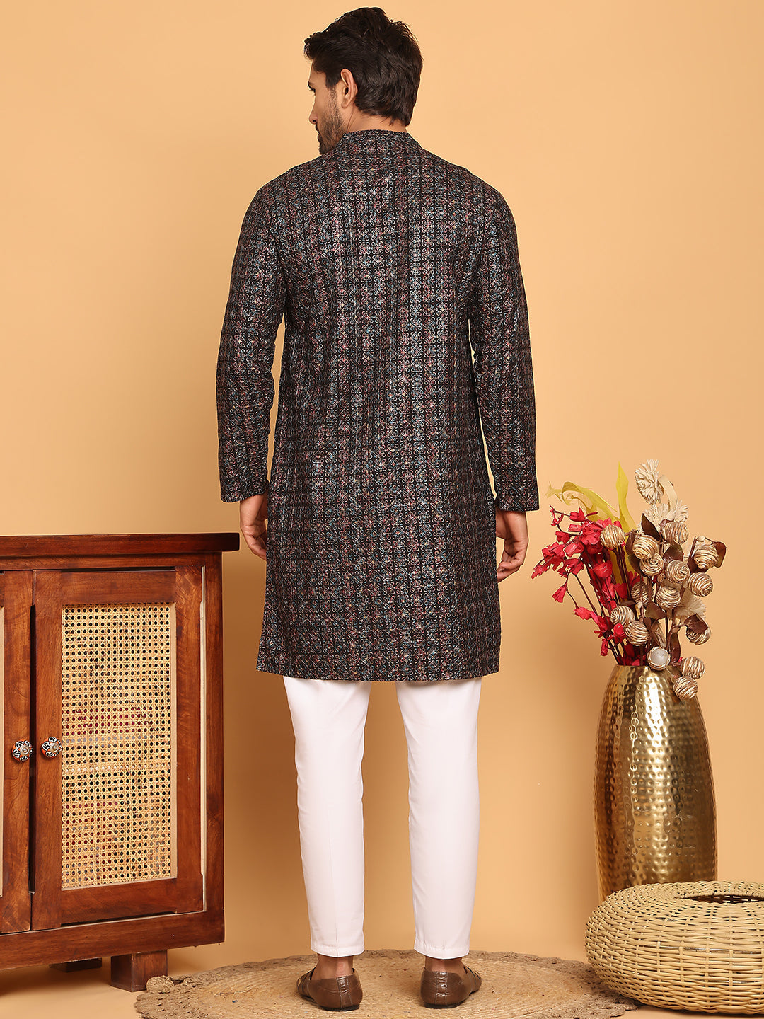 DesiQlo Men Embroidered Kurta Pyjama Set - Blue - JOKP_P_5173Blue_S