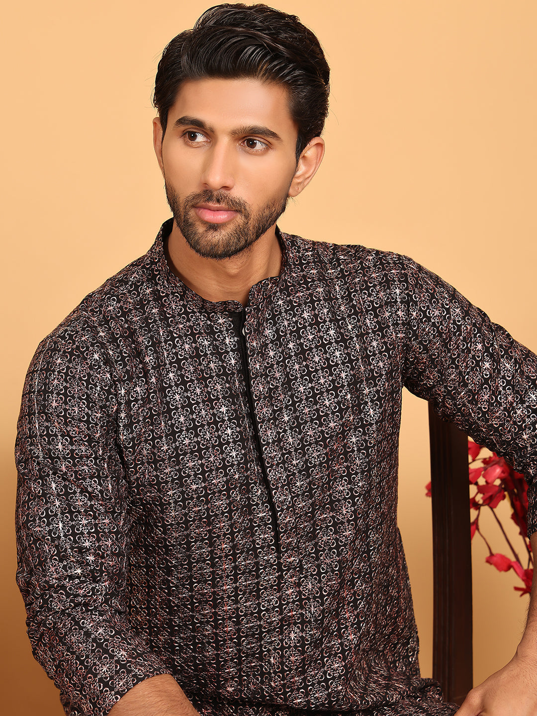 DesiQlo Men Embroidered Kurta Pyjama Set - Silver - JOKP_P_5173Silver_