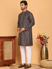 Embroidered and Sequins Viscose Rayon Kurta Set For Men ( JOKP P 5173 Silver ) [FF] [J-3-4]