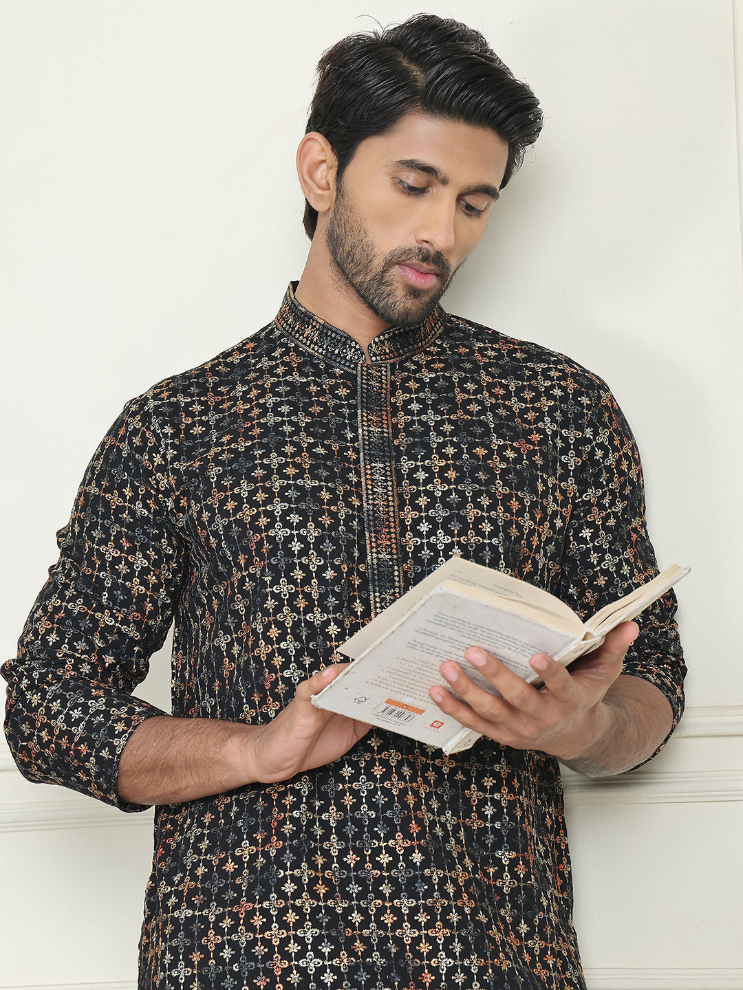 DesiQlo Men Embroidered Kurta Pyjama Set - Yellow - JOKP_P_5173Yellow_
