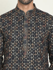 Embroidered and Sequins Viscose Rayon Kurta Set For Men ( JOKP P 5173 Yellow ) [FF] [J-3-4]
