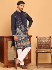 Navy Blue Embroidered Straight Kurta Set For Men ( JOKP P 5176 Navy ) [FF] [C-13-14]
