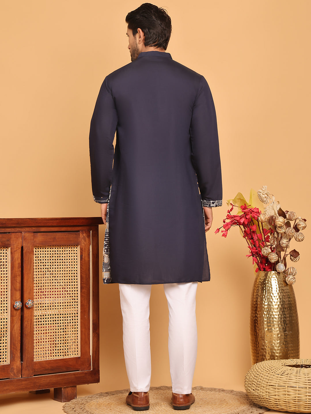 DesiQlo Men Embroidered Kurta Pyjama Set - Blue - JOKP_P_5176Navy_S