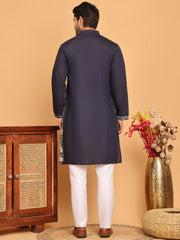 Navy Blue Embroidered Straight Kurta Set For Men ( JOKP P 5176 Navy ) [FF] [C-13-14]