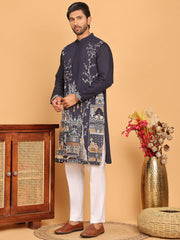 Navy Blue Embroidered Straight Kurta Set For Men ( JOKP P 5176 Navy ) [FF] [C-13-14]