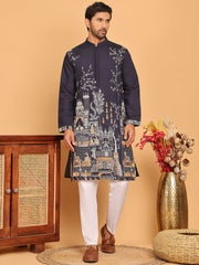 Navy Blue Embroidered Straight Kurta Set For Men ( JOKP P 5176 Navy ) [FF] [C-13-14]