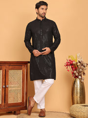Embroidered & Sequence Kurta Pyjama for Men ( JOKP P 5177 Black ) [FF] [K-15-16]