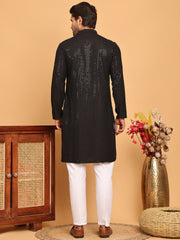 Embroidered & Sequence Kurta Pyjama for Men ( JOKP P 5177 Black ) [FF] [K-15-16]