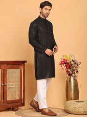 Embroidered & Sequence Kurta Pyjama for Men ( JOKP P 5177 Black ) [FF] [K-15-16]