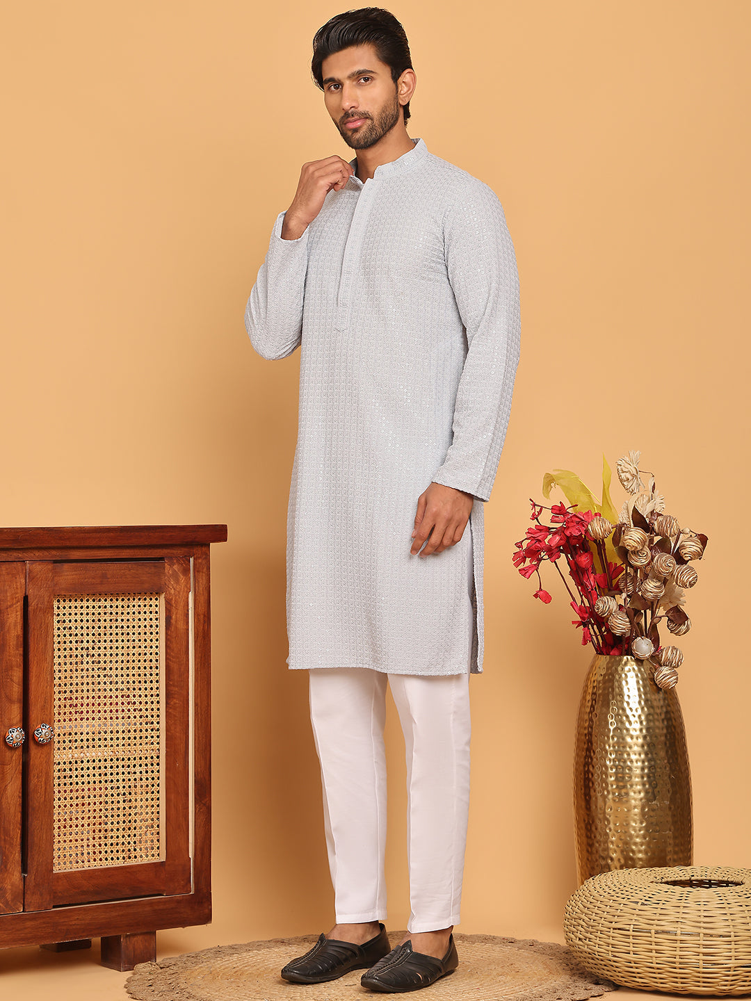 DesiQlo Men Embroidered Kurta Pyjama Set - Multicolor - JOKP_P_5177Lig