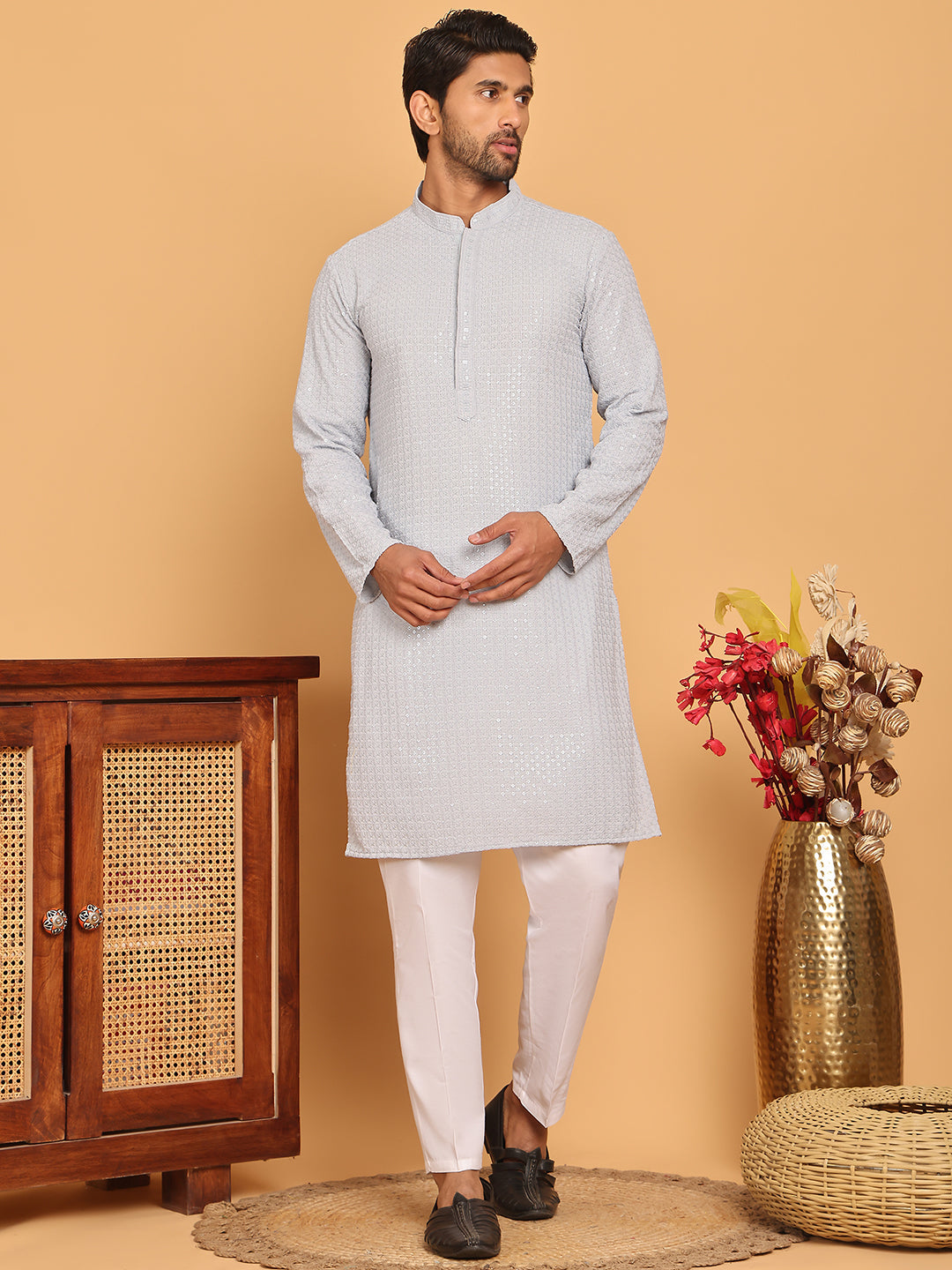 DesiQlo Men Embroidered Kurta Pyjama Set - Multicolor - JOKP_P_5177Lig