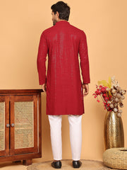 Embroidered & Sequence Kurta Pyjama for Men ( JOKP P 5177 Maroon ) [FF] [K-15-16]