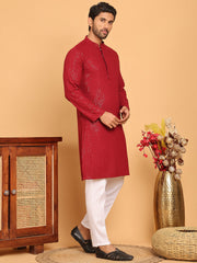 Embroidered & Sequence Kurta Pyjama for Men ( JOKP P 5177 Maroon ) [FF] [K-15-16]
