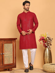 Embroidered & Sequence Kurta Pyjama for Men ( JOKP P 5177 Maroon ) [FF] [K-15-16]