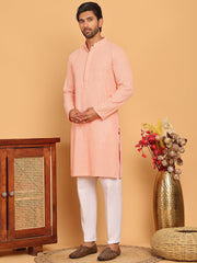 Embroidered & Sequence Kurta Pyjama for Men ( JOKP P 5177 Peach ) [FF] [K-15-16]