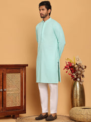 Embroidered & Sequence Kurta Pyjama for Men ( JOKP P 5177 Sky ) [FF] [K-15-16]
