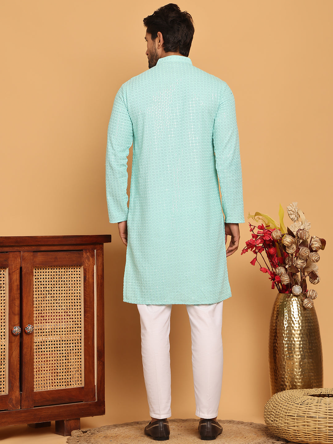 DesiQlo Men Embroidered Kurta Pyjama Set - Blue - JOKP_P_5177Sky_S