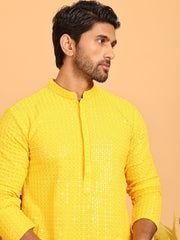 Embroidered & Sequence Kurta Pyjama for Men ( JOKP P 5177 Yellow ) [FF] [K-15-16]
