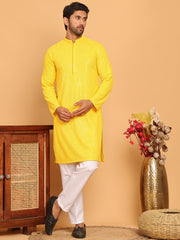 Embroidered & Sequence Kurta Pyjama for Men ( JOKP P 5177 Yellow ) [FF] [K-15-16]
