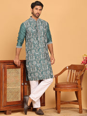 Embroidered Straight Kurta Set For Men ( JOKP P 5178 Green ) [FF] [J-2-3]