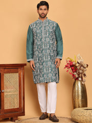 Embroidered Straight Kurta Set For Men ( JOKP P 5178 Green ) [FF] [J-2-3]