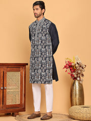 Embroidered Straight Kurta Set For Men ( JOKP P 5178 Navy ) [FF] [J-2-3]