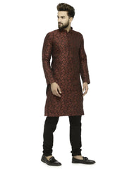 Men Maroon & Black Self Design Kurta with Churidar ( JOK 517 Maroon )-JOKP-517