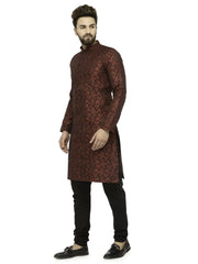 Men Maroon & Black Self Design Kurta with Churidar ( JOK 517 Maroon )-JOKP-517