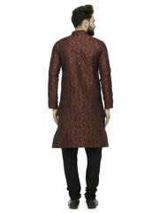 Men Maroon & Black Self Design Kurta with Churidar ( JOK 517 Maroon )-JOKP-517